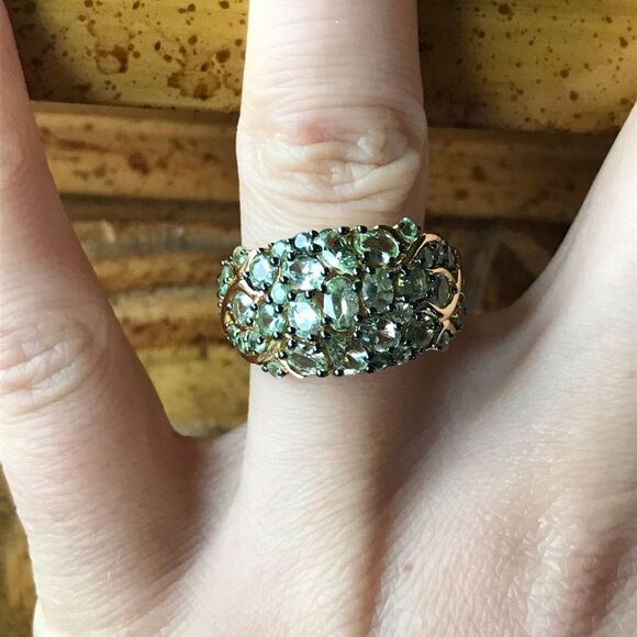 Natural Mint Garnet Sterling Silver 18k Yellow Gold Vermeil Ring Size 7 - Picture 1 of 9